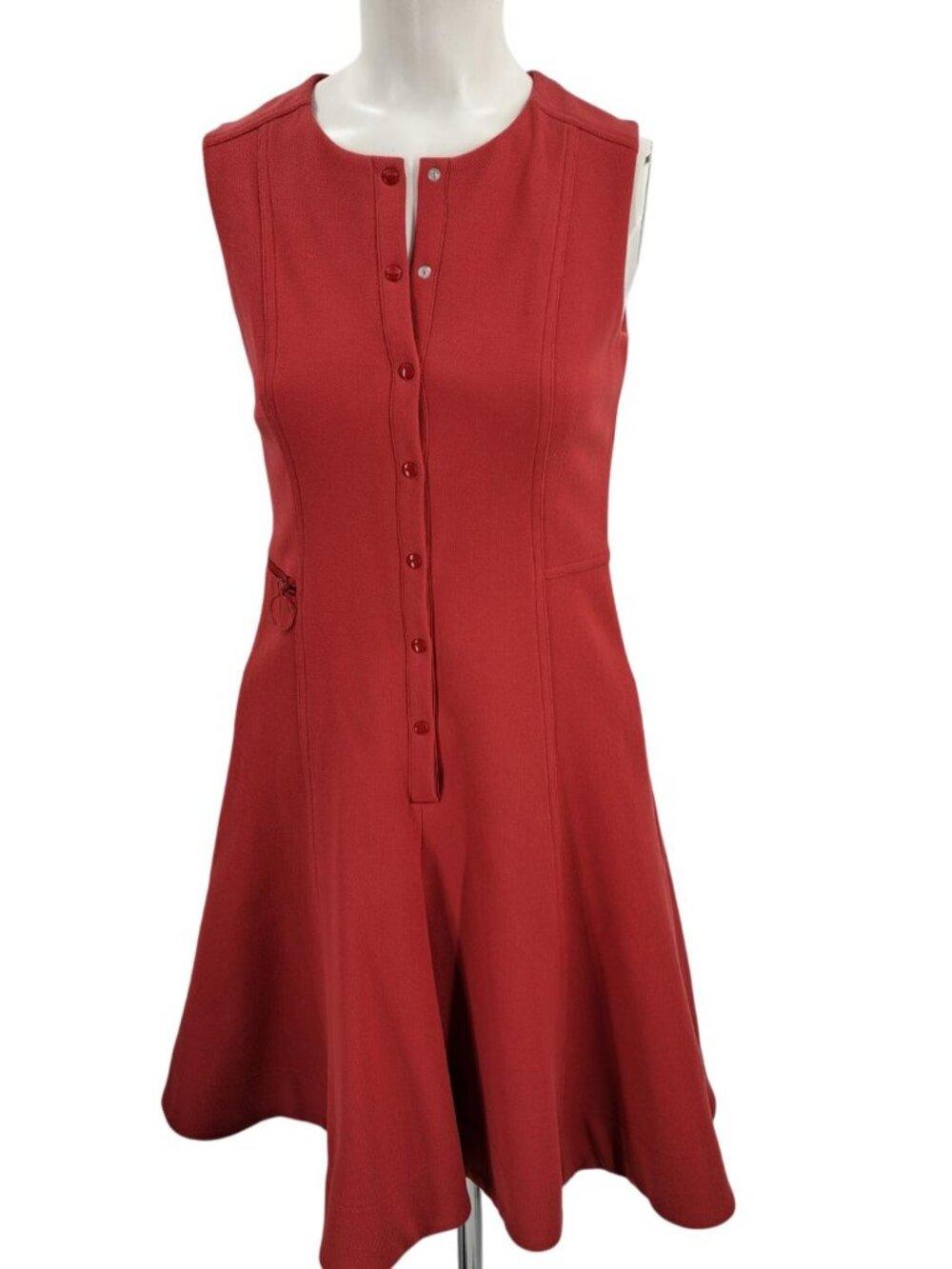 Akris Punto Red Ponte Knit Sleeveless Fit & Flare Dress Size 2 Career Snap - Picture 8 of 12